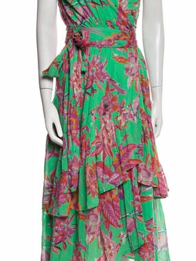 Banjanan Floral Ruffle Maxi Dress in Green & Pink Like New
SZ M